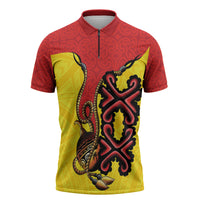 Personalised Papua New Guinea Oro Necklace Zipper Polo Shirt Gold Melanesia Traditional Pattern