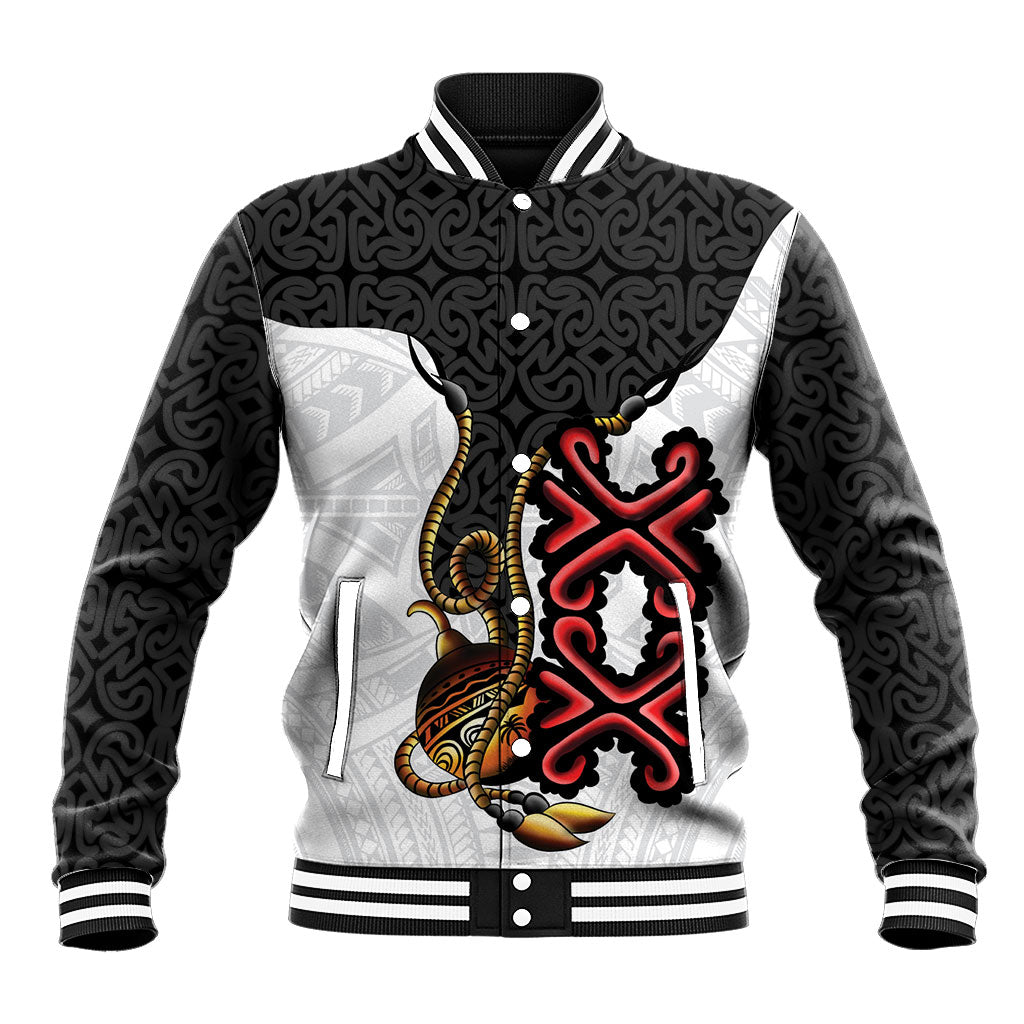 Personalised Papua New Guinea Oro Necklace Baseball Jacket Black Melanesia Traditional Pattern