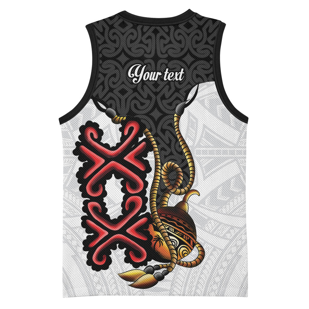 Personalised Papua New Guinea Oro Necklace Basketball Jersey Black Melanesia Traditional Pattern