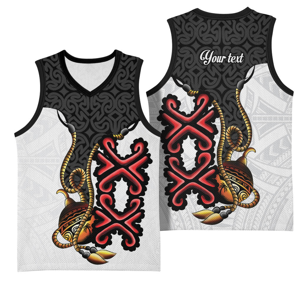 Personalised Papua New Guinea Oro Necklace Basketball Jersey Black Melanesia Traditional Pattern
