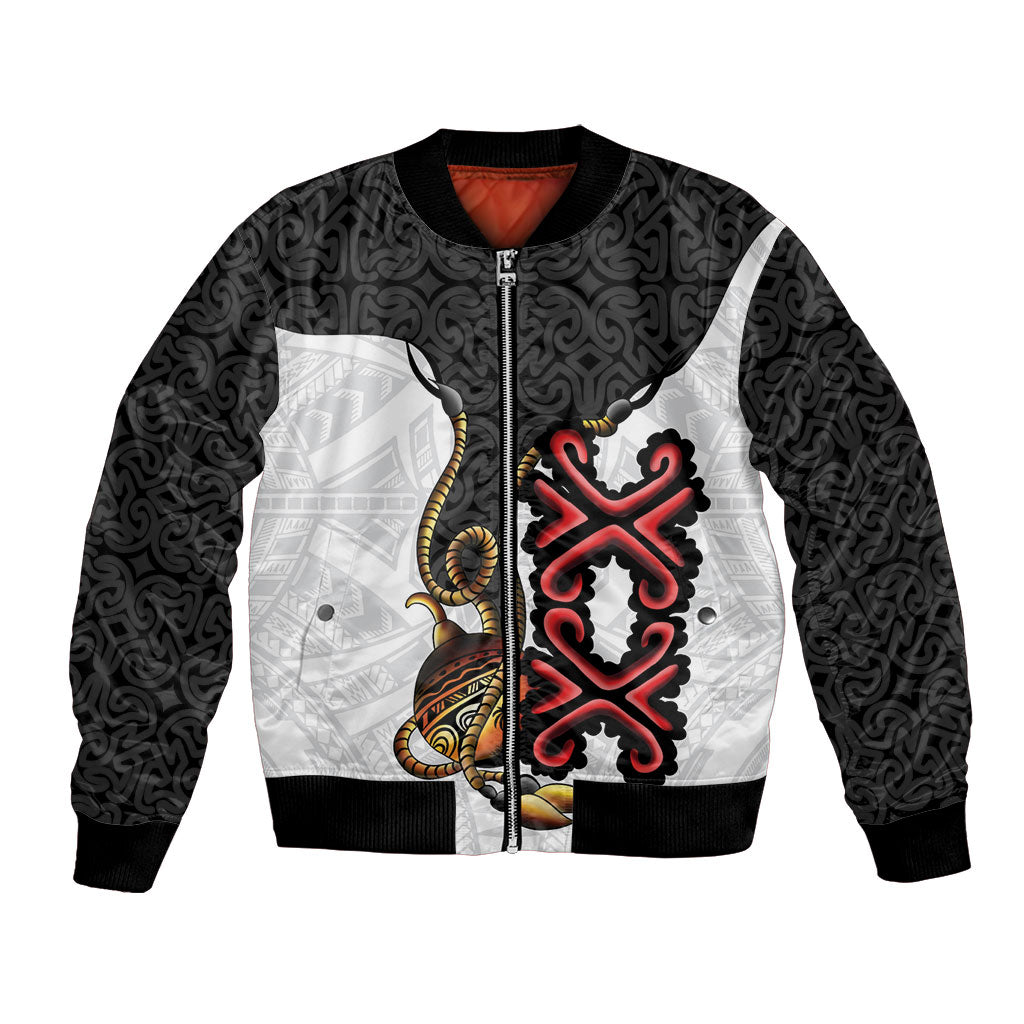 Personalised Papua New Guinea Oro Necklace Bomber Jacket Black Melanesia Traditional Pattern