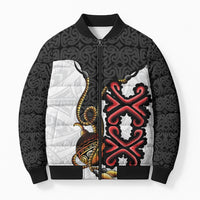 Personalised Papua New Guinea Oro Necklace Bomber Puffer Jacket Black Melanesia Traditional Pattern