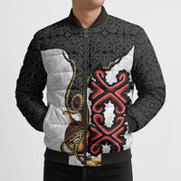 Personalised Papua New Guinea Oro Necklace Bomber Puffer Jacket Black Melanesia Traditional Pattern