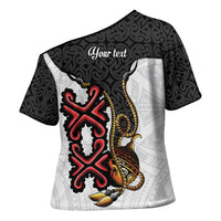 Personalised Papua New Guinea Oro Necklace Cross Shoulder Shirt Black Melanesia Traditional Pattern
