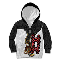 Personalised Papua New Guinea Oro Necklace Kid Hoodie Black Melanesia Traditional Pattern