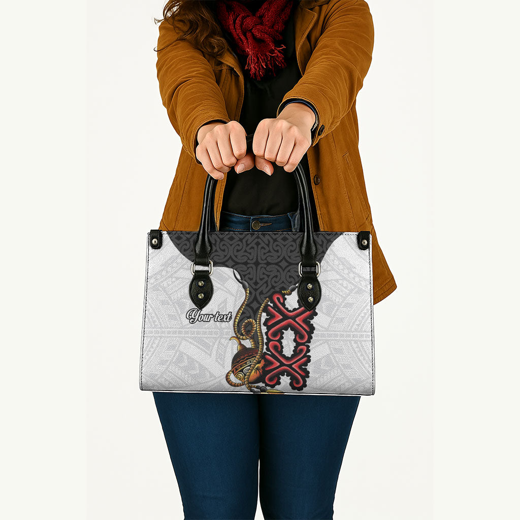 Personalised Papua New Guinea Oro Necklace Leather Bag Black Melanesia Traditional Pattern
