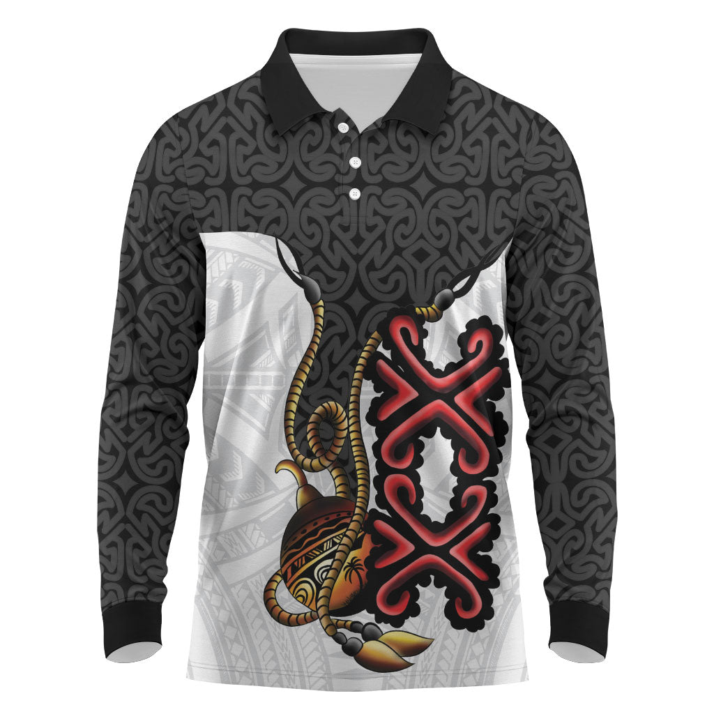 Personalised Papua New Guinea Oro Necklace Long Sleeve Polo Shirt Black Melanesia Traditional Pattern