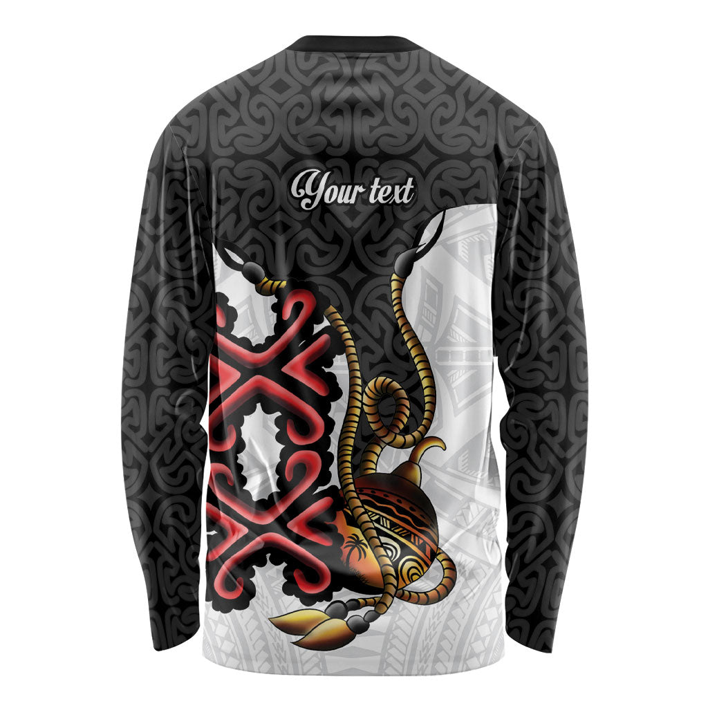 Personalised Papua New Guinea Oro Necklace Long Sleeve Shirt Black Melanesia Traditional Pattern