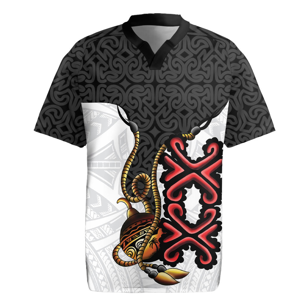 Personalised Papua New Guinea Oro Necklace Rugby Jersey Black Melanesia Traditional Pattern