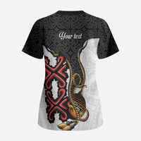 Personalised Papua New Guinea Oro Necklace Scrub Top Black Melanesia Traditional Pattern