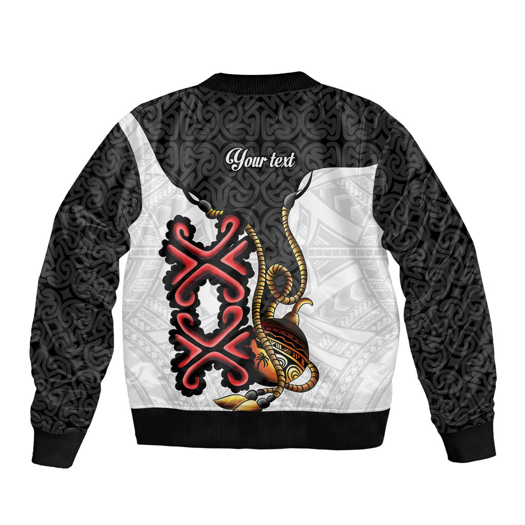 Personalised Papua New Guinea Oro Necklace Sleeve Zip Bomber Jacket Black Melanesia Traditional Pattern