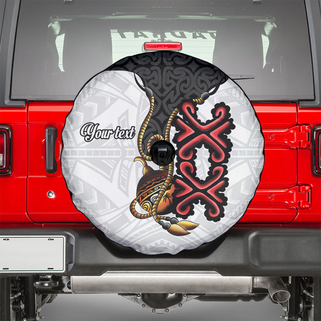 Personalised Papua New Guinea Oro Necklace Spare Tire Cover Black Melanesia Traditional Pattern