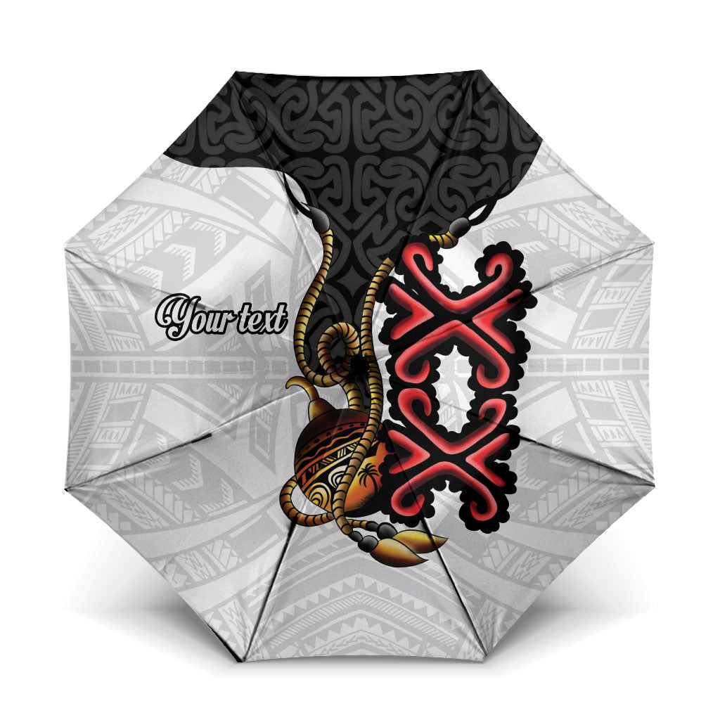 Personalised Papua New Guinea Oro Necklace Umbrella Black Melanesia Traditional Pattern