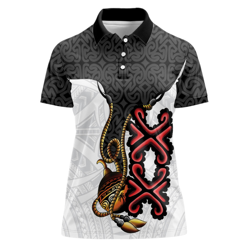 Personalised Papua New Guinea Oro Necklace Women Polo Shirt Black Melanesia Traditional Pattern