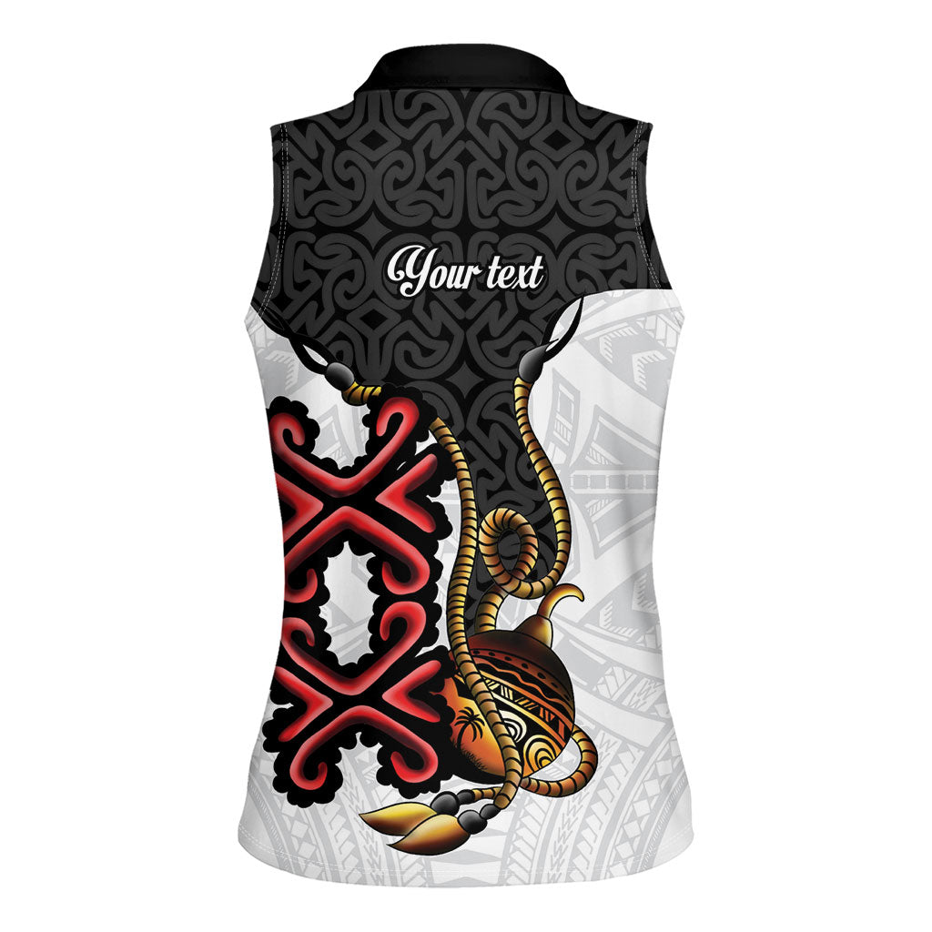 Personalised Papua New Guinea Oro Necklace Women Sleeveless Polo Shirt Black Melanesia Traditional Pattern