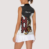 Personalised Papua New Guinea Oro Necklace Women Sleeveless Polo Shirt Black Melanesia Traditional Pattern