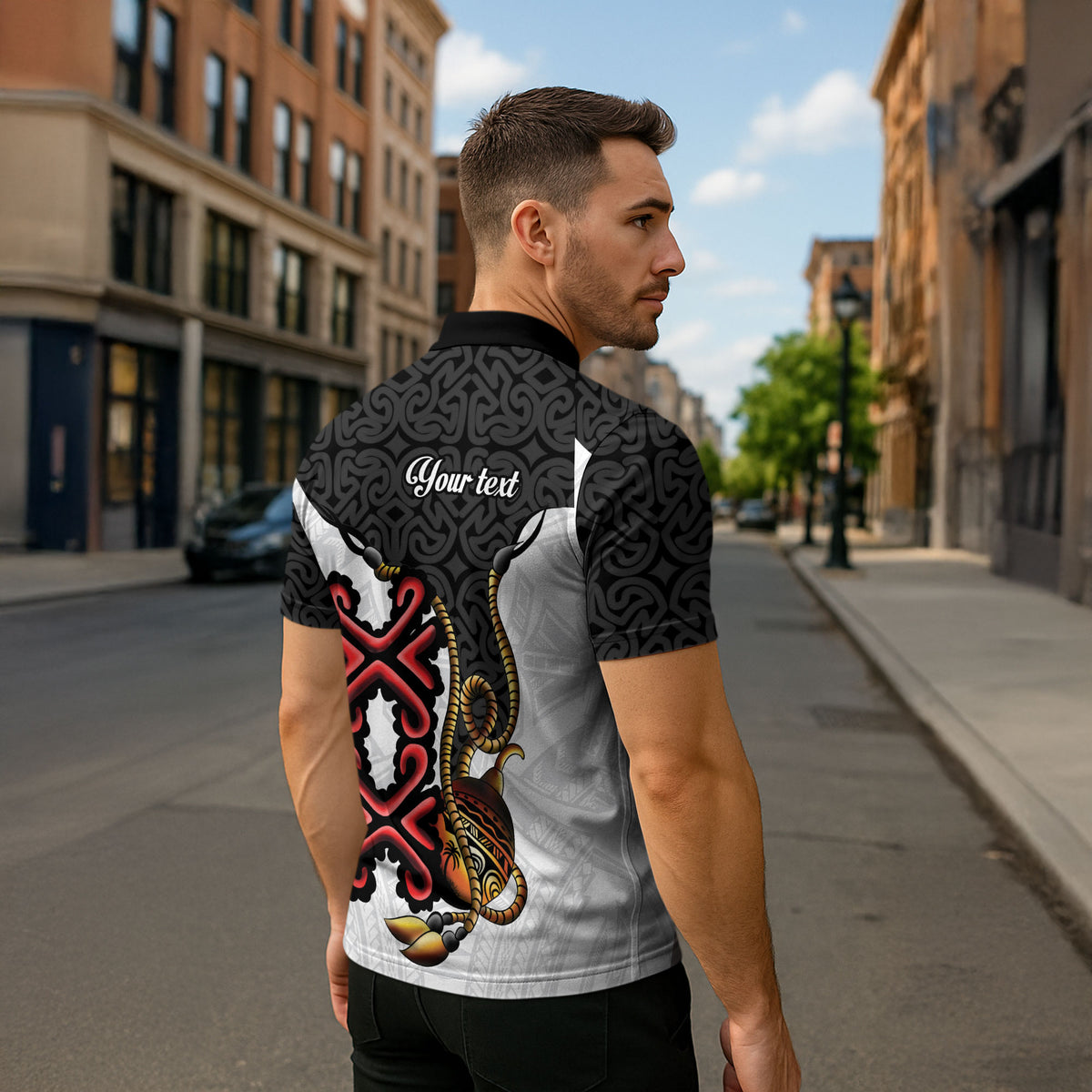 Personalised Papua New Guinea Oro Necklace Zipper Polo Shirt Black Melanesia Traditional Pattern