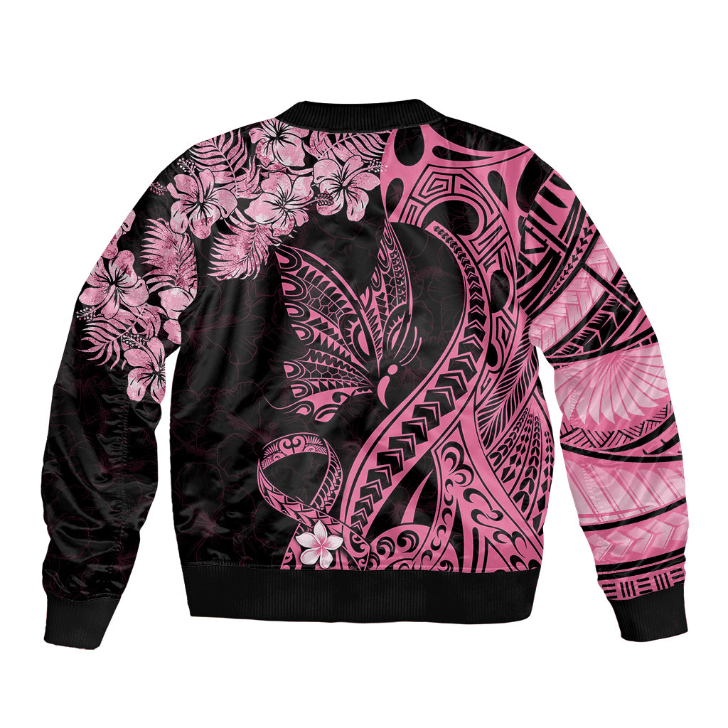 Polynesian Floral Butterfly Bomber Jacket Breast Cancer Pink Ribbon LT9 - Polynesian Pride