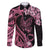 Polynesian Floral Butterfly Family Matching Off Shoulder Short Dress and Hawaiian Shirt Breast Cancer Pink Ribbon LT9 Dad's Shirt - Long Sleeve Pink - Polynesian Pride