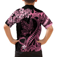 Polynesian Floral Butterfly Family Matching Short Sleeve Bodycon Dress and Hawaiian Shirt Breast Cancer Pink Ribbon LT9 - Polynesian Pride