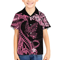 Polynesian Floral Butterfly Family Matching Summer Maxi Dress and Hawaiian Shirt Breast Cancer Pink Ribbon LT9 Dad's Shirt - Long Sleeve Pink - Polynesian Pride