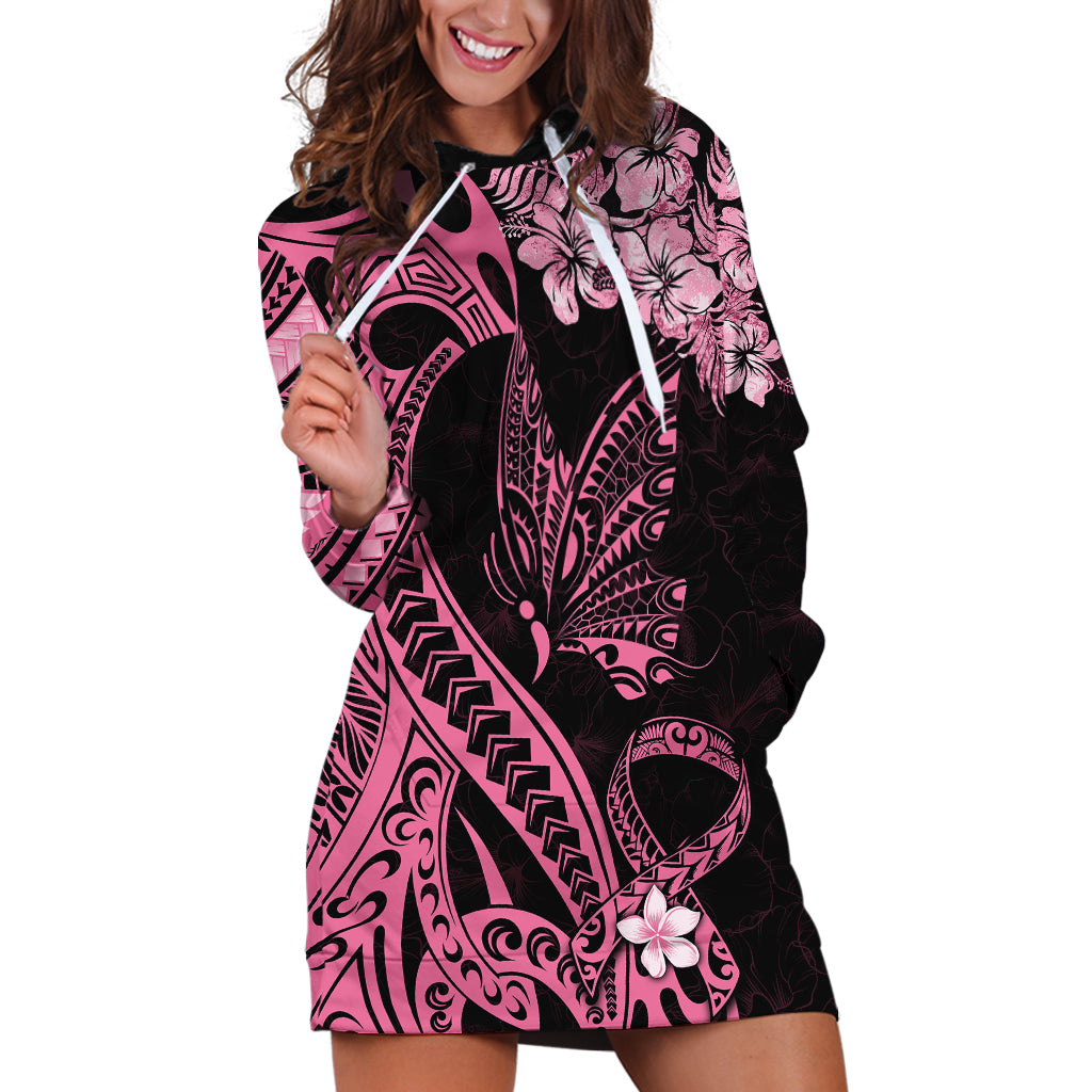 Polynesian Floral Butterfly Hoodie Dress Breast Cancer Pink Ribbon LT9 Pink - Polynesian Pride