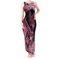 Polynesian Floral Butterfly Tank Maxi Dress Breast Cancer Pink Ribbon LT9 Women Pink - Polynesian Pride