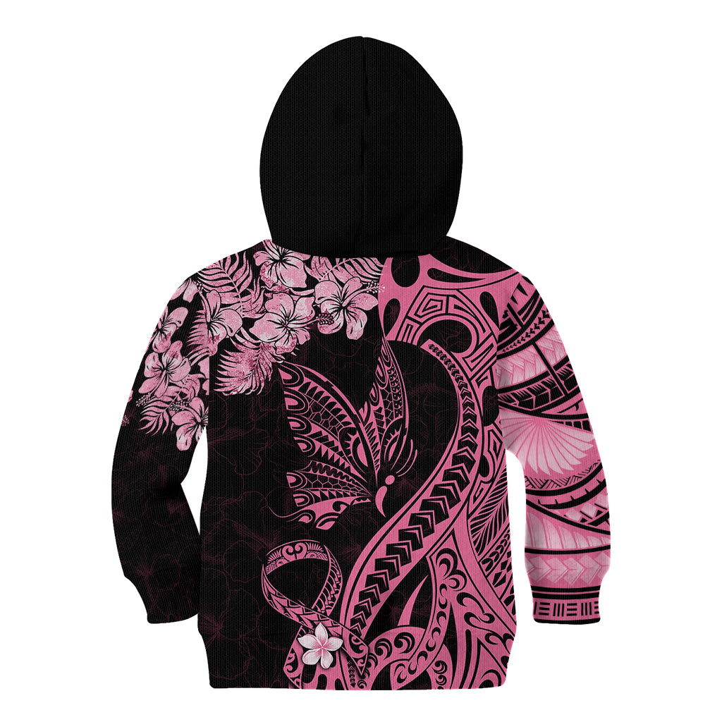 Personalised Polynesian Floral Butterfly Kid Hoodie Breast Cancer Pink Ribbon LT9 - Polynesian Pride