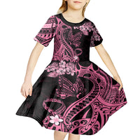 Personalised Polynesian Floral Butterfly Kid Short Sleeve Dress Breast Cancer Pink Ribbon LT9 - Polynesian Pride