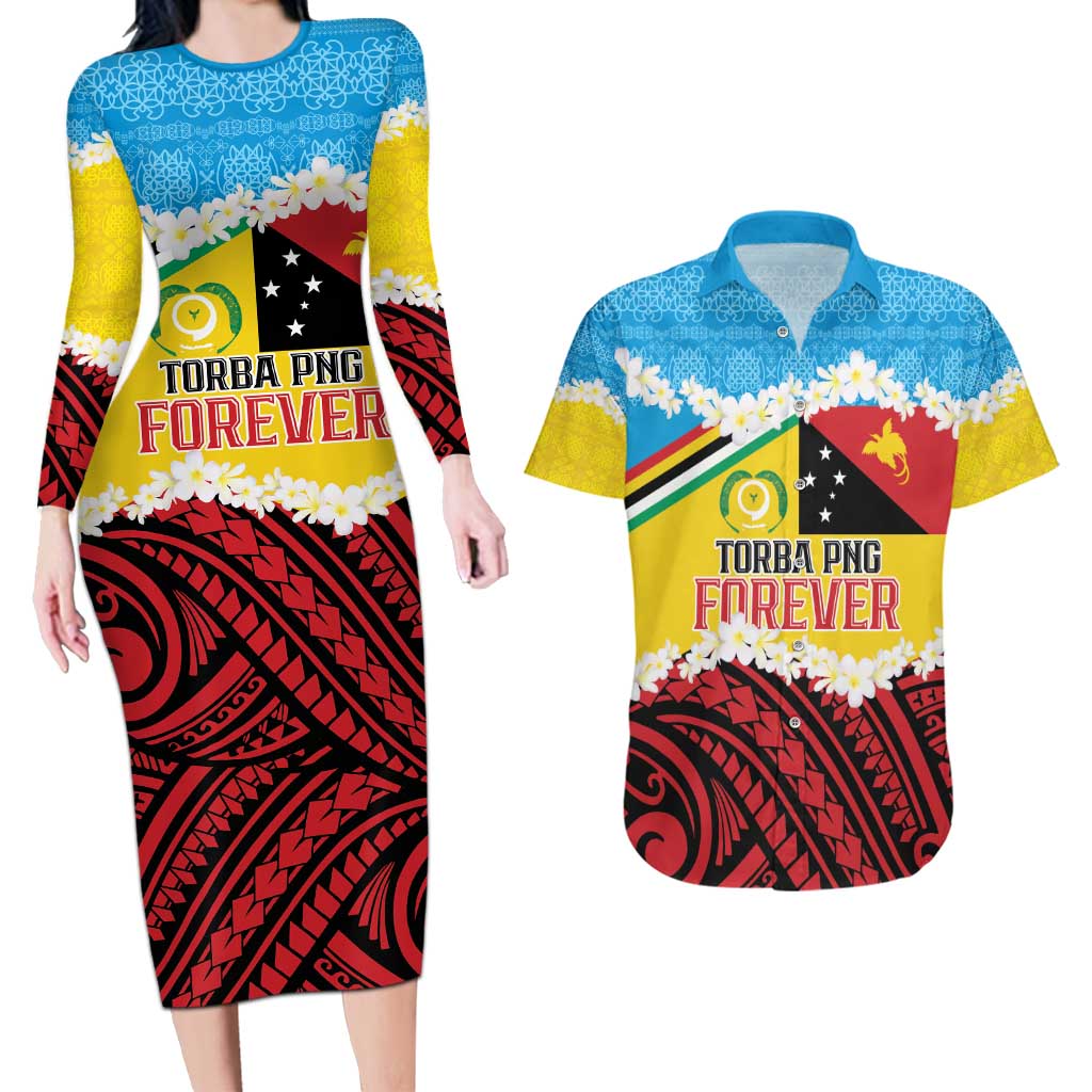 Personalised Torba PNG Forever Couples Matching Long Sleeve Bodycon Dress and Hawaiian Shirt Polynesian Sand Art - Polynesian Pride