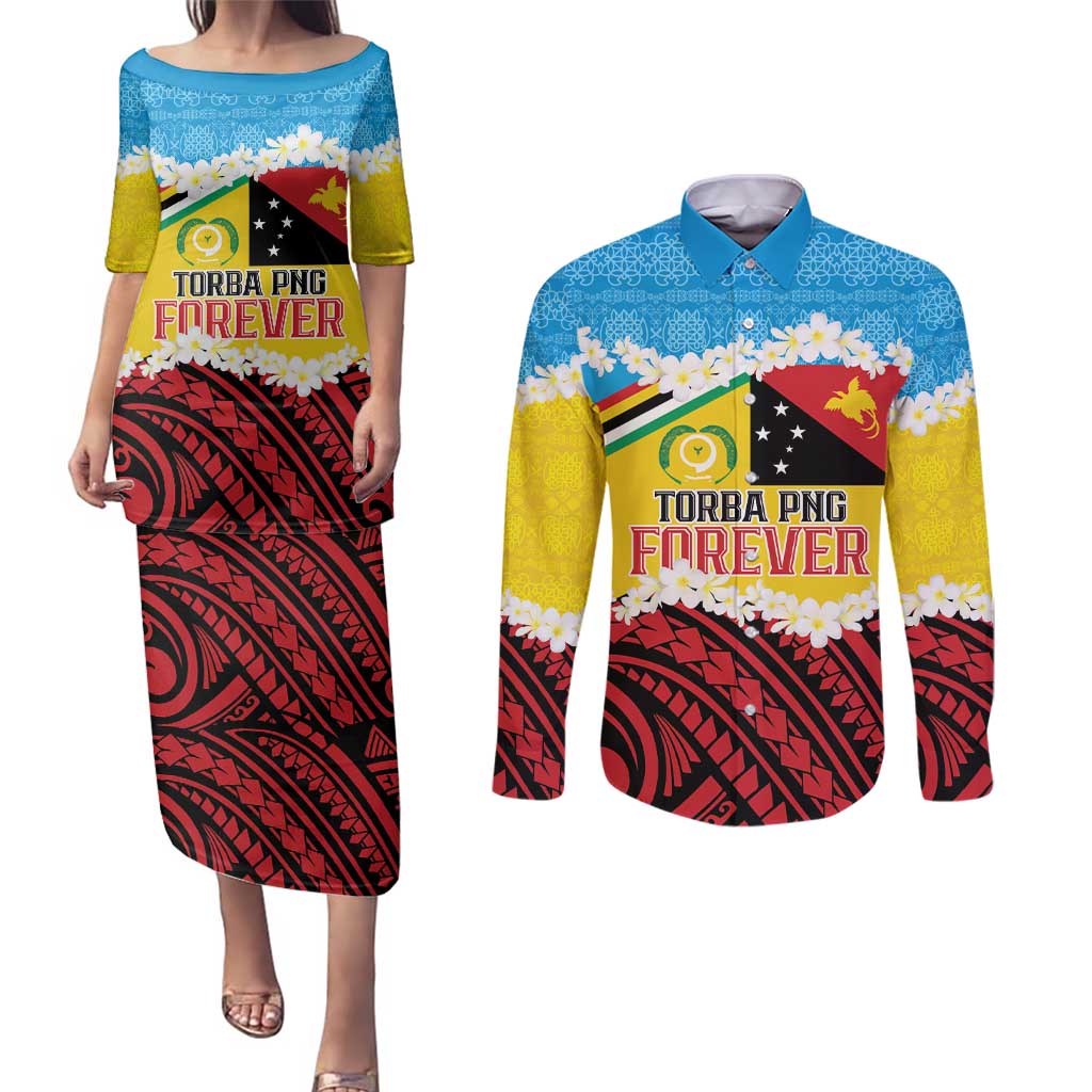 Personalised Torba PNG Forever Couples Matching Puletasi and Long Sleeve Button Shirt Polynesian Sand Art - Polynesian Pride