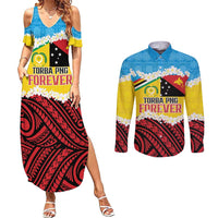 Personalised Torba PNG Forever Couples Matching Summer Maxi Dress and Long Sleeve Button Shirt Polynesian Sand Art - Polynesian Pride