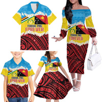 Personalised Torba PNG Forever Family Matching Off The Shoulder Long Sleeve Dress and Hawaiian Shirt Polynesian Sand Art - Polynesian Pride