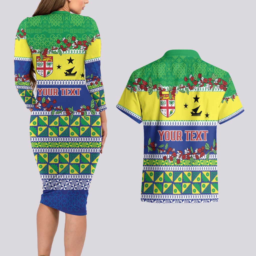 Personalised Malampa Fiji Forever Couples Matching Long Sleeve Bodycon Dress and Hawaiian Shirt Tagimoucia Polynesian Sand Drawing - Polynesian Pride