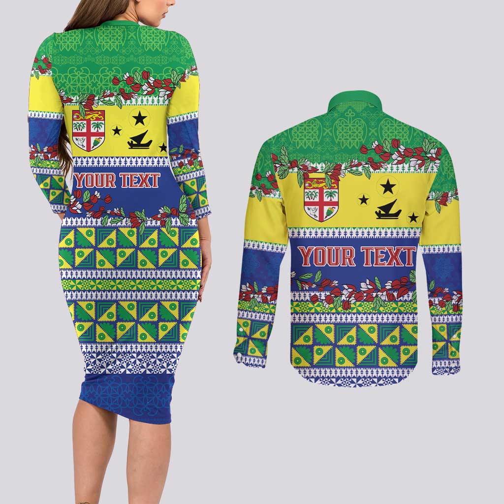 Personalised Malampa Fiji Forever Couples Matching Long Sleeve Bodycon Dress and Long Sleeve Button Shirt Tagimoucia Polynesian Sand Drawing - Polynesian Pride