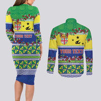 Personalised Malampa Fiji Forever Couples Matching Long Sleeve Bodycon Dress and Long Sleeve Button Shirt Tagimoucia Polynesian Sand Drawing - Polynesian Pride