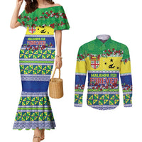 Personalised Malampa Fiji Forever Couples Matching Mermaid Dress and Long Sleeve Button Shirt Tagimoucia Polynesian Sand Drawing - Polynesian Pride