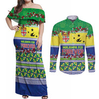 Personalised Malampa Fiji Forever Couples Matching Off Shoulder Maxi Dress and Long Sleeve Button Shirt Tagimoucia Polynesian Sand Drawing - Polynesian Pride