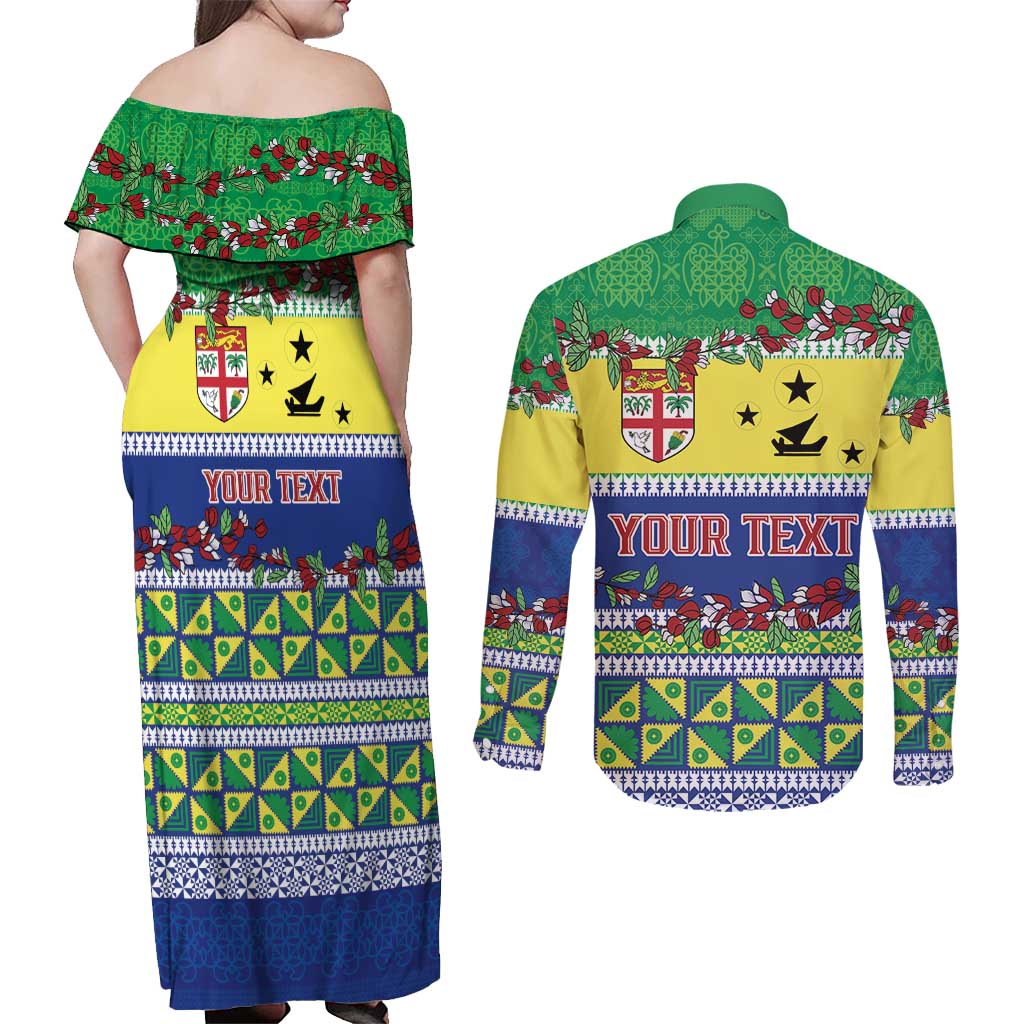 Personalised Malampa Fiji Forever Couples Matching Off Shoulder Maxi Dress and Long Sleeve Button Shirt Tagimoucia Polynesian Sand Drawing - Polynesian Pride