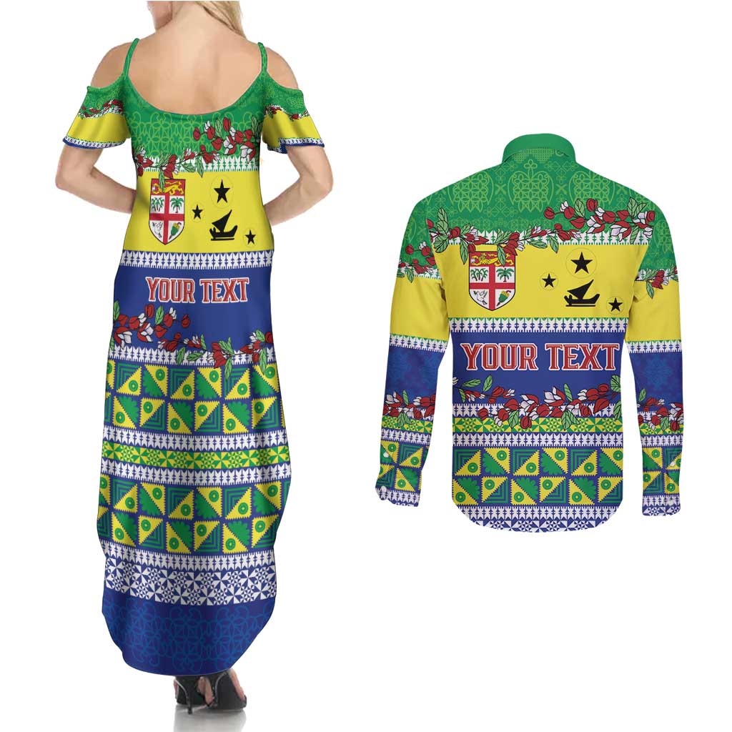 Personalised Malampa Fiji Forever Couples Matching Summer Maxi Dress and Long Sleeve Button Shirt Tagimoucia Polynesian Sand Drawing - Polynesian Pride