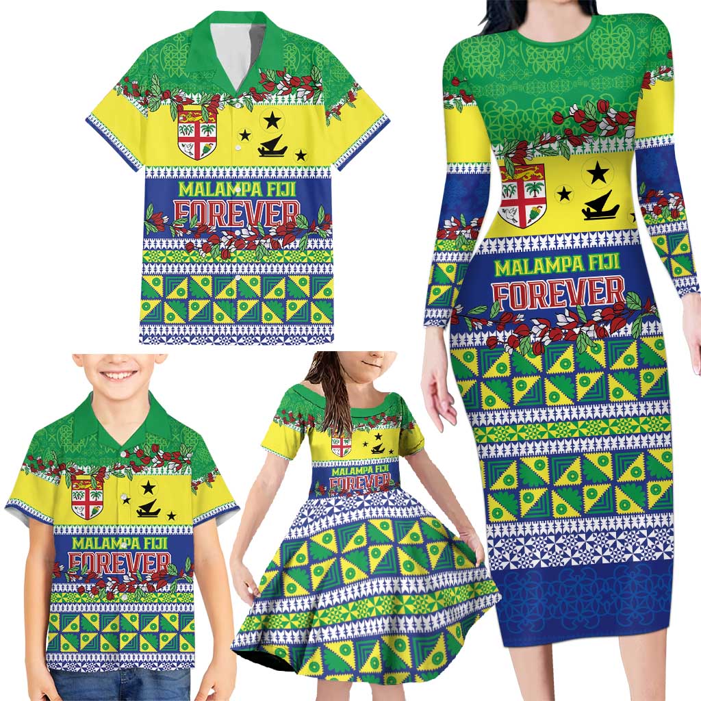 Personalised Malampa Fiji Forever Family Matching Long Sleeve Bodycon Dress and Hawaiian Shirt Tagimoucia Polynesian Sand Drawing - Polynesian Pride