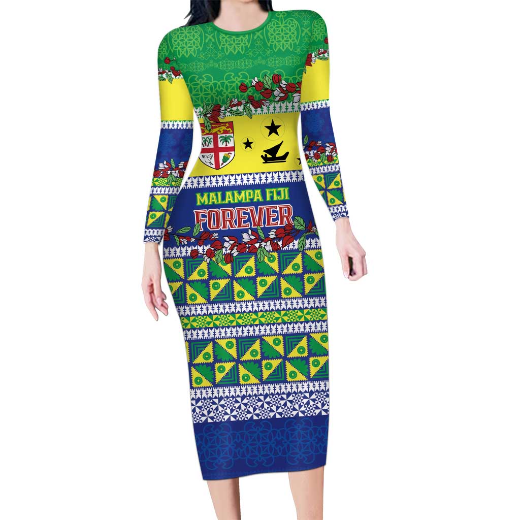 Personalised Malampa Fiji Forever Family Matching Long Sleeve Bodycon Dress and Hawaiian Shirt Tagimoucia Polynesian Sand Drawing - Polynesian Pride