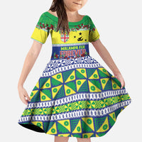 Personalised Malampa Fiji Forever Family Matching Puletasi and Hawaiian Shirt Tagimoucia Polynesian Sand Drawing LT9 Daughter's Dress Yellow - Polynesian Pride