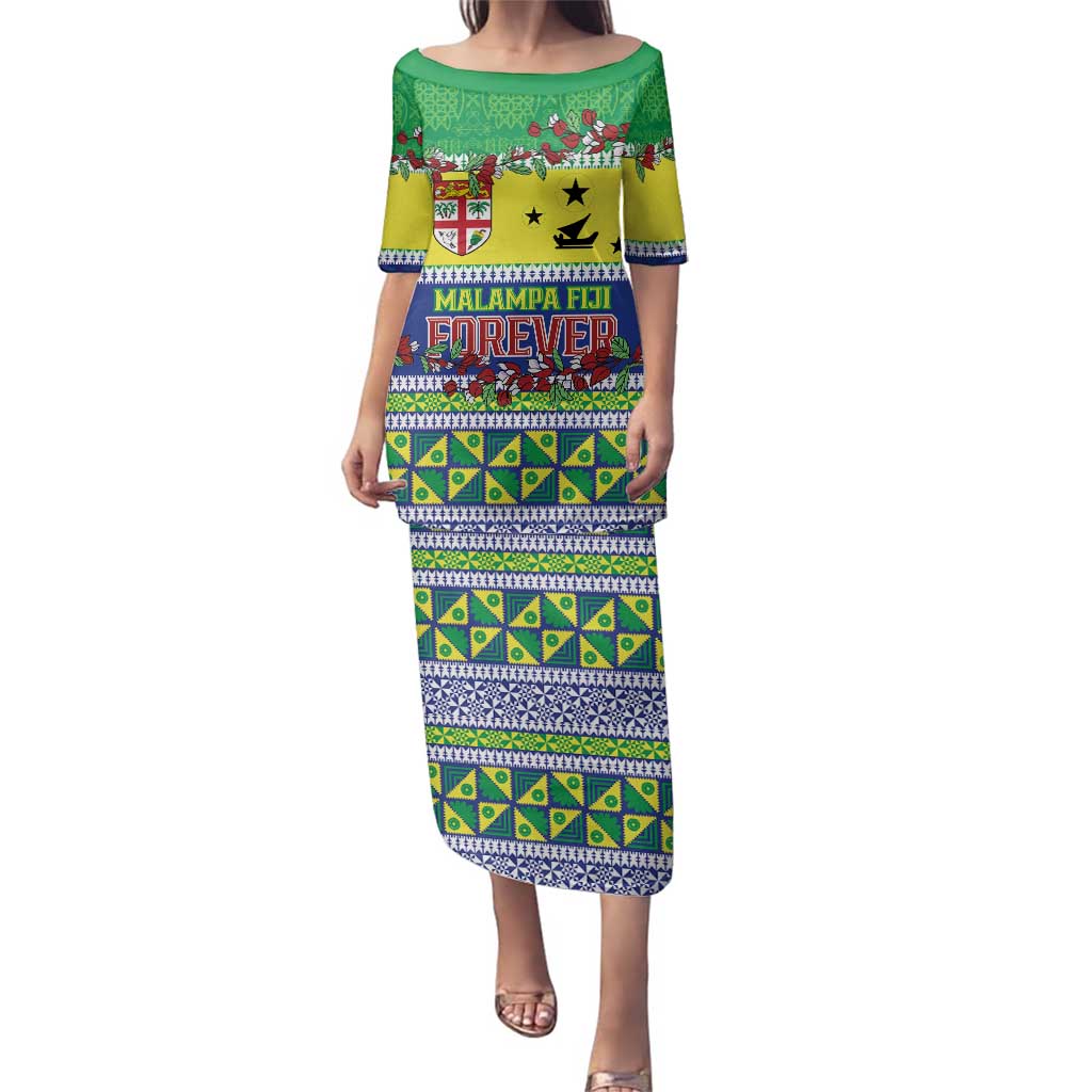 Personalised Malampa Fiji Forever Family Matching Puletasi and Hawaiian Shirt Tagimoucia Polynesian Sand Drawing LT9 Mom's Dress Yellow - Polynesian Pride