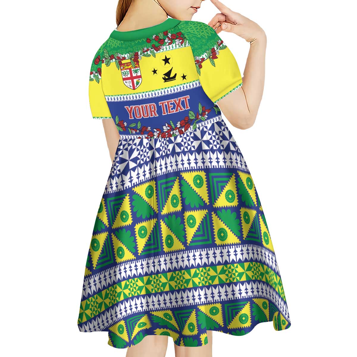 Personalised Malampa Fiji Forever Kid Short Sleeve Dress Tagimoucia Polynesian Sand Drawing - Polynesian Pride