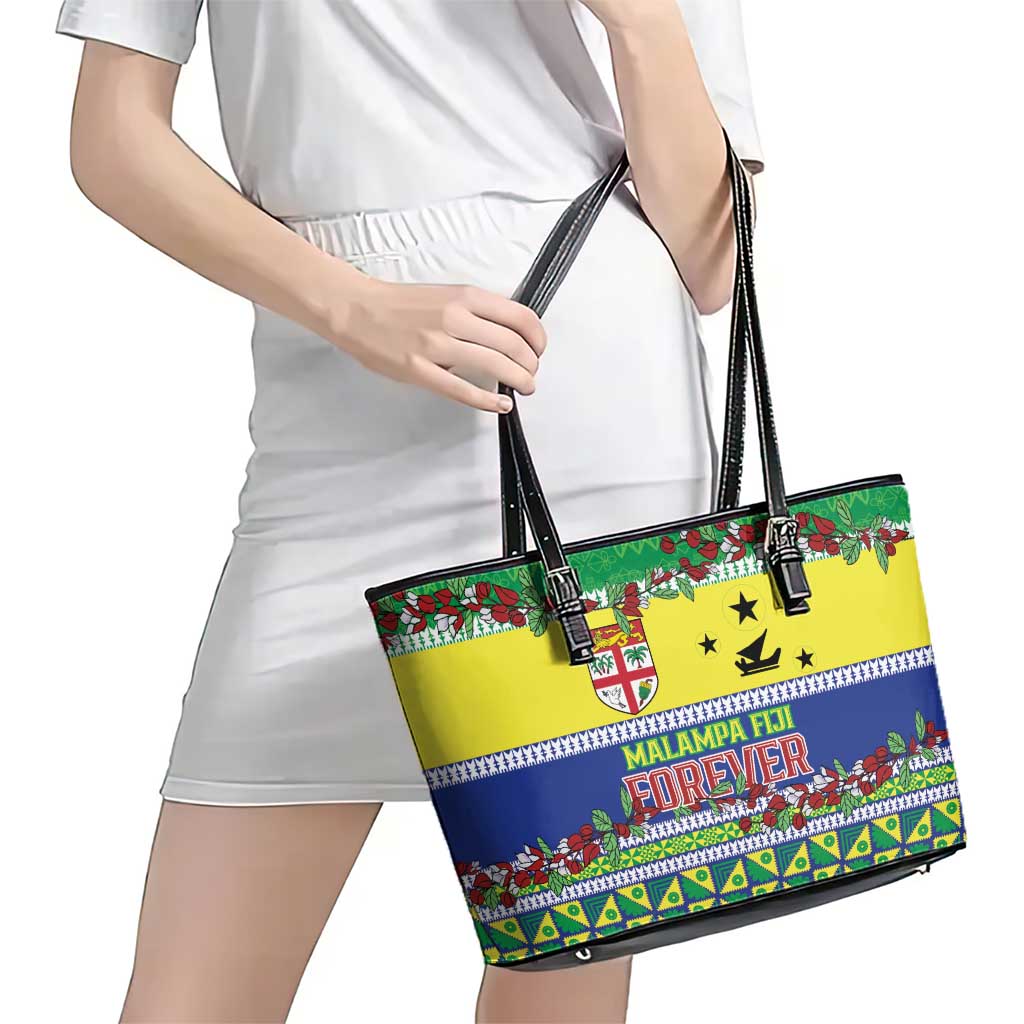 Malampa Fiji Forever Leather Tote Bag Tagimoucia Polynesian Sand Drawing - Polynesian Pride
