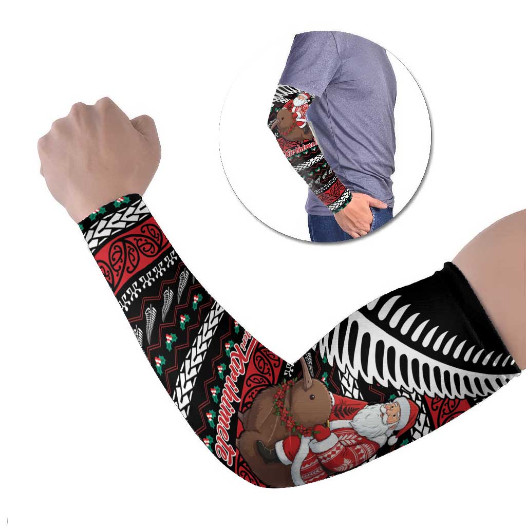 New Zealand Kiwi Santa Christmas Arm Sleeves He Wairua Kirihimete LT9 Set of 2 Black - Polynesian Pride