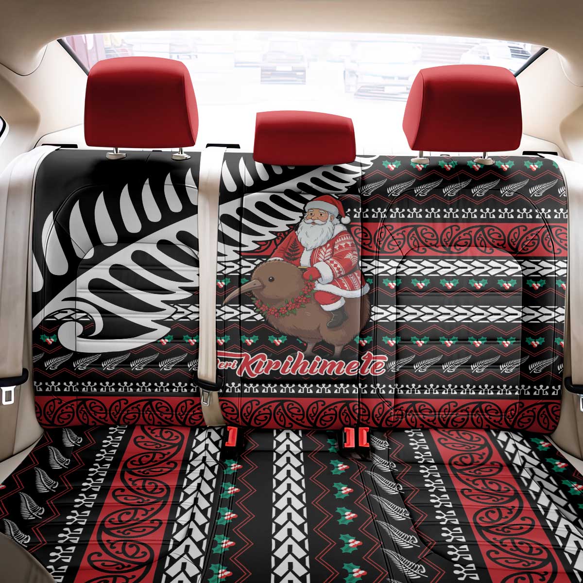 New Zealand Kiwi Santa Christmas Back Car Seat Cover He Wairua Kirihimete - Polynesian Pride