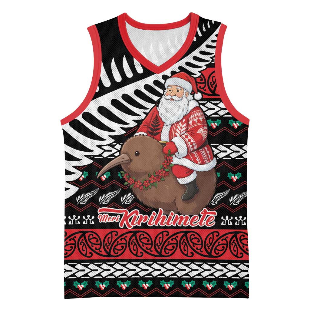 New Zealand Kiwi Santa Christmas Basketball Jersey He Wairua Kirihimete LT9 Unisex Black - Polynesian Pride