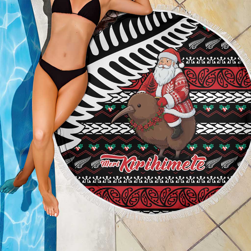 New Zealand Kiwi Santa Christmas Beach Blanket He Wairua Kirihimete - Polynesian Pride